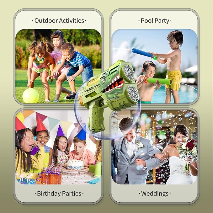 Jasny 2 Pack Bubble Guns for Kids, LED Light Up Rechargeable Bubbles Machine Blower with 2 Bottles Refill Solution for Toddlers 4-8, Wedding Birthday Gift-BubblyBeeBaby