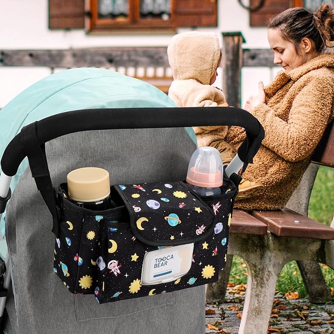 Accmor Universal Stroller Organizer with Insulated Cup Holder and Shoulder Strap, Stroller Bag Caddy Organizer Stroller Accessories for Uppababy, Baby Jogger, Nuna, Doona, Britax Strollers-BubblyBeeBaby