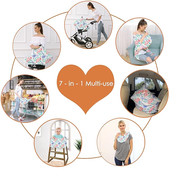 Carseat Cover for Boys and Girls - Multi-use Nursing Canopy for Breastfeeding, Stroller, High Chair Cover (Rose)-BubblyBeeBaby