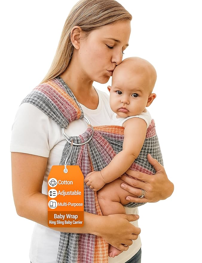 Hip Baby Wrap Ring Sling Baby Carrier for Infants and Toddlers - 100% Soft Cotton Baby Wraps Carrier for Babies 8-35 lbs - Perfect Baby Shower Gifts Moms and Dads - Nursing Cover (Rainbow Honeycomb)-BubblyBeeBaby