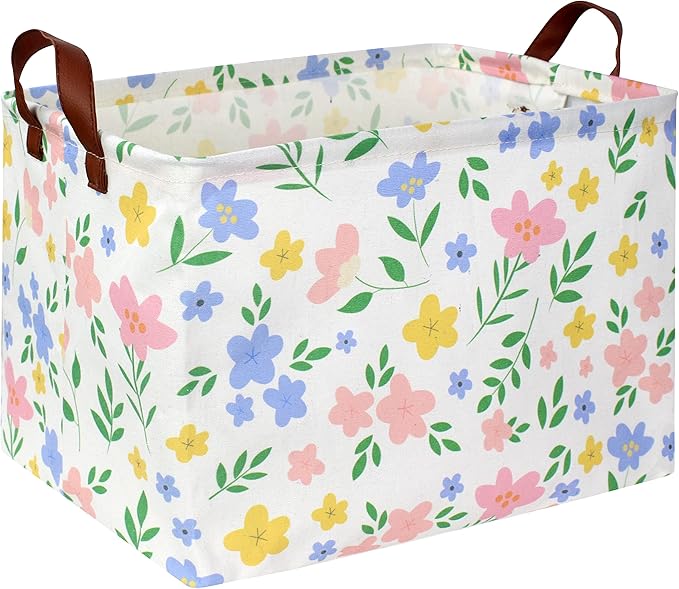 HIYAGON Kids Storage Basket Baby Girl Basket Gift Baskets Empty Cute Toy Storage Bin Organizer Box Rectangular Bedroom Decor Books(Flower)-BubblyBeeBaby