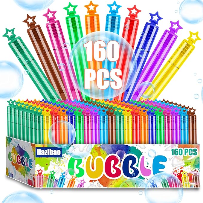 160 PCS Mini Star Bubble Wands for Kids, 10 Colors Bulk Bubble Wand with Star Top, Perfect for Party Favors, Wedding, Birthday, Carnival, Summer Outdoor Toys,Goody Bags Stuffer,Prize-BubblyBeeBaby