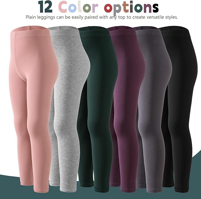 12 Pack Girls Leggings Toddler Girl Pants Casual Yoga Pants for Girls High Waisted Stretch Leggings Kids-BubblyBeeBaby