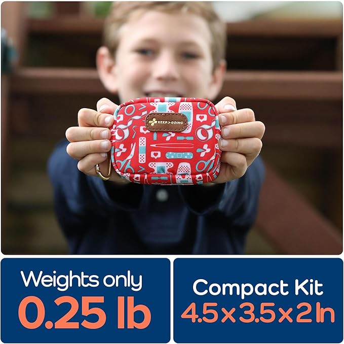 KEEP>GOING KeepGoing Small Travel First Aid Kit Kids – 60 Pc. Mini First Aid Kit for Purse, Diaper Bag, & Backpack with Latex-Free Bandages – 4 Oz., & 4.5 x 3.5 x 2 in, TSA-Approved-BubblyBeeBaby