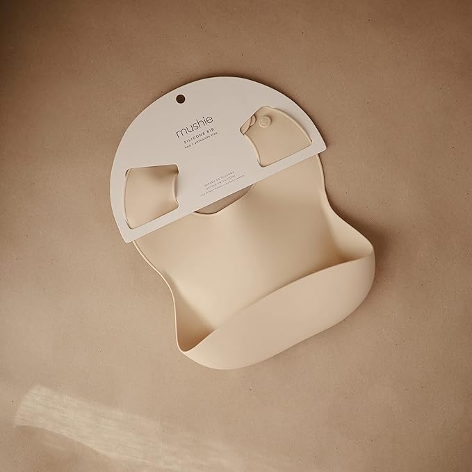 mushie Silicone Baby Bib | Adjustable Fit Waterproof Bibs (Shifting Sand)-BubblyBeeBaby