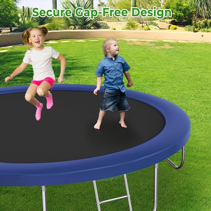 12FT 14FT Trampoline with Slide and Swings, ASTM Approved Outdoor Trampoline with Basketball Hoop and Ladder, Capacity for 5-7 Kids and Adults-BubblyBeeBaby
