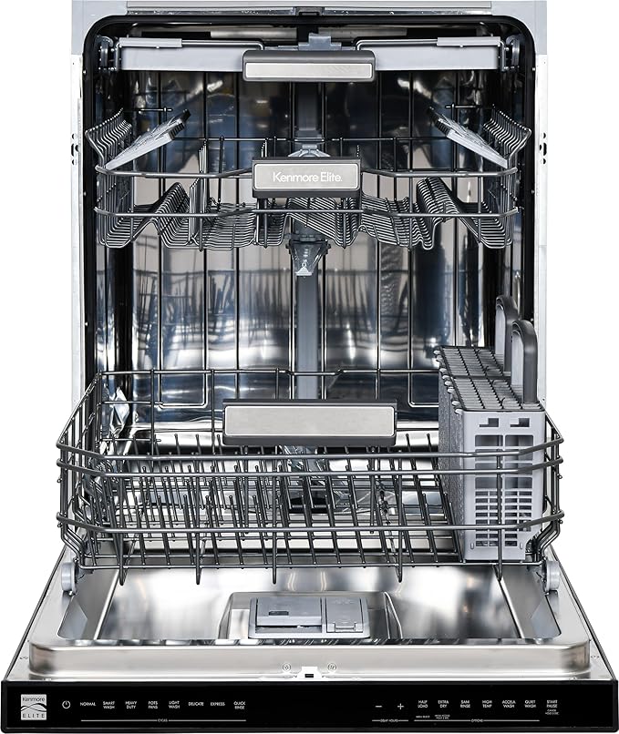 Kenmore Elite 24" Built-in Stainless Steel Tub Dishwasher TotalFlex 3rd, SmartWash, UltraWash, TurboDry, MoreSpace Plus Adjustable Rack, Energy Star Certified, Black-BubblyBeeBaby