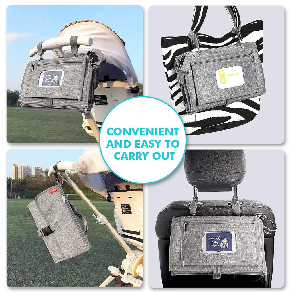 SKYROKU Baby Portable Diaper Changing Pad - Waterproof Travel Changing Mat with Wipes Pocket & Storage, Lightweight Baby Diaper Bag for Stroller/Car, Newborn Essentials Gift