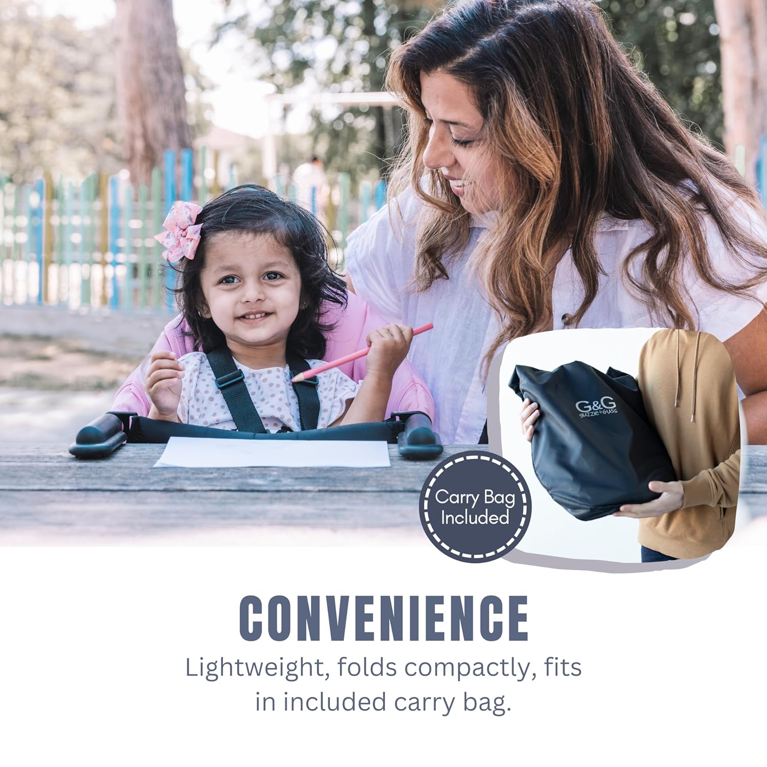 guzzie+Guss Portable Clip on High Chair for Baby Seat - Folding and Easy Setup for Travel, Home, Restaurants, Picnics - Machine Washable Fabric - Copper Blue