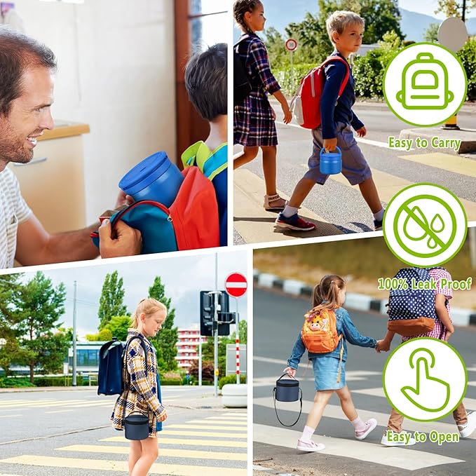 14oz Thermo Food Jar for Kids,Insulated Vacuum Food Jar for Hot & Cold Leak Proof Lunch Container Stainless Steel Wide Mouth Soup for School Travel-BubblyBeeBaby