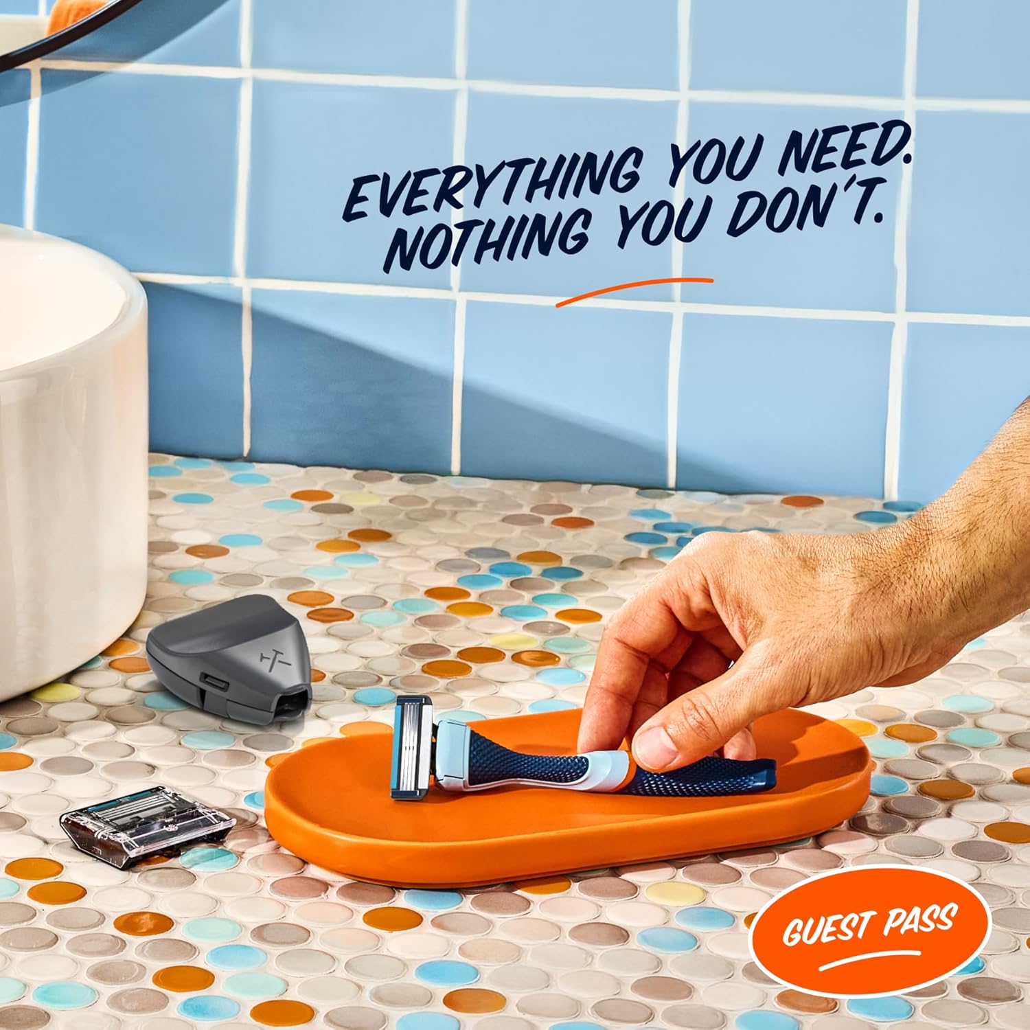 Dollar Shave Club | The Guest Pass Shave Set | 2 Swift Rinse Refill Cartridges, 1 Handle (Blue), 1 Razor Cover, Razors for Men