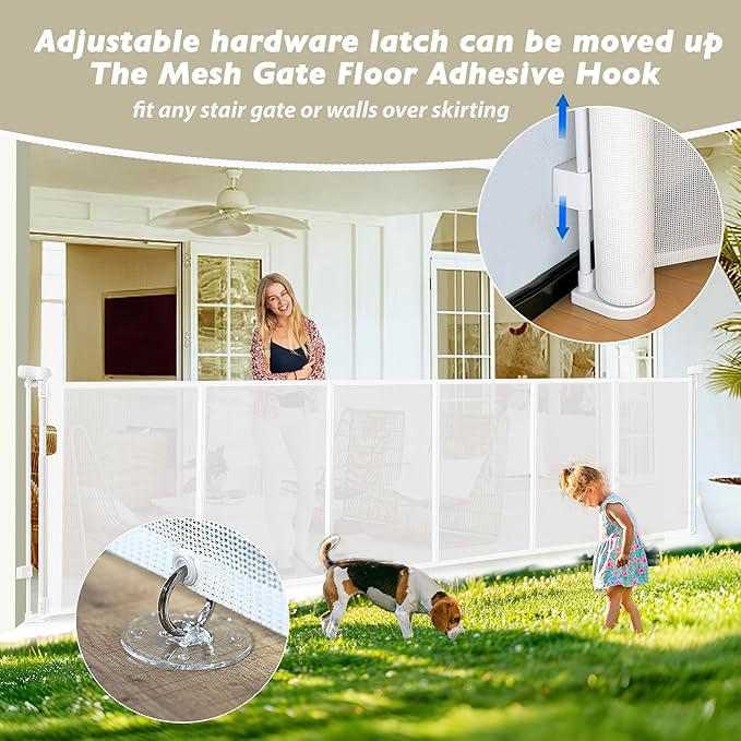 150" Extra Wide Retractable Baby Gates Dog Gate for Large Opening, 41" Extra Tall Mesh Pet Gate, Long Child Safety Gates with Fiberglass Rods for Stairways, Doorways, Hallways - Indoor/Outdoor Use-BubblyBeeBaby