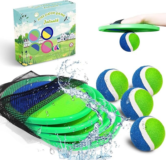 Jalunth Ball Catch Set Game Toss Paddle - Beach Toys Back Yard Outdoor Games Pool Lawn Backyard Throw Catch Sticky Set Age 3 4 5 6 7 8 9 10 11 12 Years Old Boys Girls Kids Adults Family Easter Gifts-BubblyBeeBaby