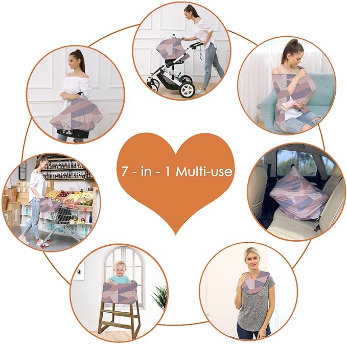 Carseat Cover Boy and Girls - Multi-use Nursing Car Seat Canopy Cover for Breastfeeding, Infant Stroller Cover, High Chair Cover (Baby Pink)-BubblyBeeBaby