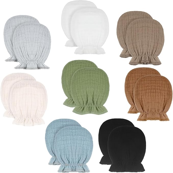 8 Pairs Newborn Baby Muslin Mittens 0-6 Months No Scratch Elastic Wrist Soft Breathable Gloves Bulk Cotton for Infant-BubblyBeeBaby