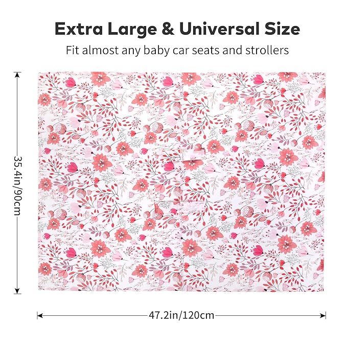 Rquite Muslin Car Seat Cover Baby, Carseat Covers Baby Girl Boy, Breathable Lightweight Infant Car Seat Cover, Baby Carrier Cover Car Seat Canopy Stroller Sun Shade for Summer & Hot Day, Universal Fit-BubblyBeeBaby