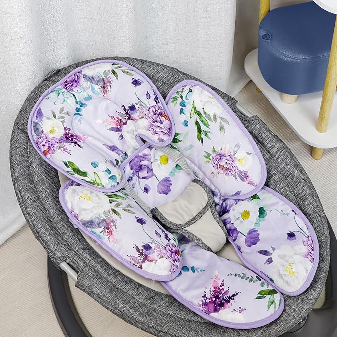 2 in 1 Infant Car Seat Insert, Car Seat Head Support Baby Girls Boys, Soft Newborn Carseat Insert Cushion, Perfect for Carseats, Strollers, Swings (Purple Flower)-BubblyBeeBaby