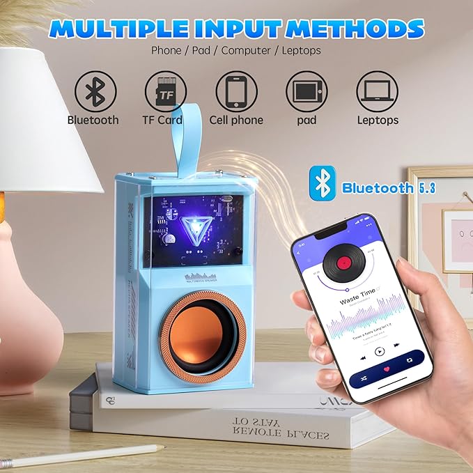 Karaoke Machine for Kids & Adults, Portable Bluetooth Mini Karaoke Speaker with 2 Wireless Microphone and Lights, Birthday Gifts for Girls & Boys, Toys for Girls, Family Home Party (Sky Blue)-BubblyBeeBaby