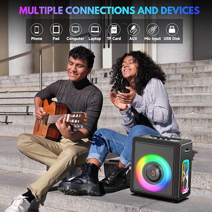 Karaoke Machine, Portable Bluetooth 5.3 Speaker with 2 Wireless Microphones for Adults, PA System with Pitch Correction & Echo Adjustment, Supports TWS/TF Card/USB/AUX/Live for Home Party-BubblyBeeBaby