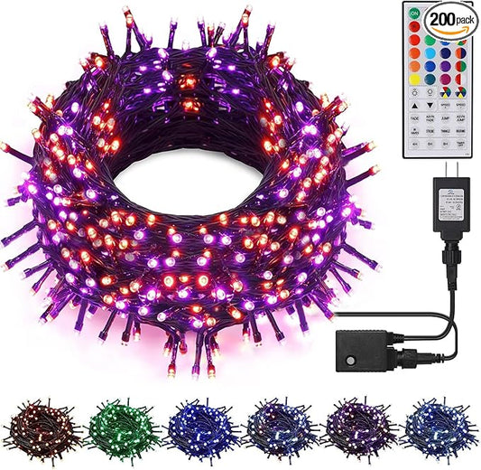HOME LIGHTING 66ft Christmas Decorative Mini Lights, 200 LED RGB Changing 8 Functional Green Wire Fairy Halloween Lights with Remote Timer, Plug in Indoor Outdoor Xmas Wedding Party Decor-BubblyBeeBaby
