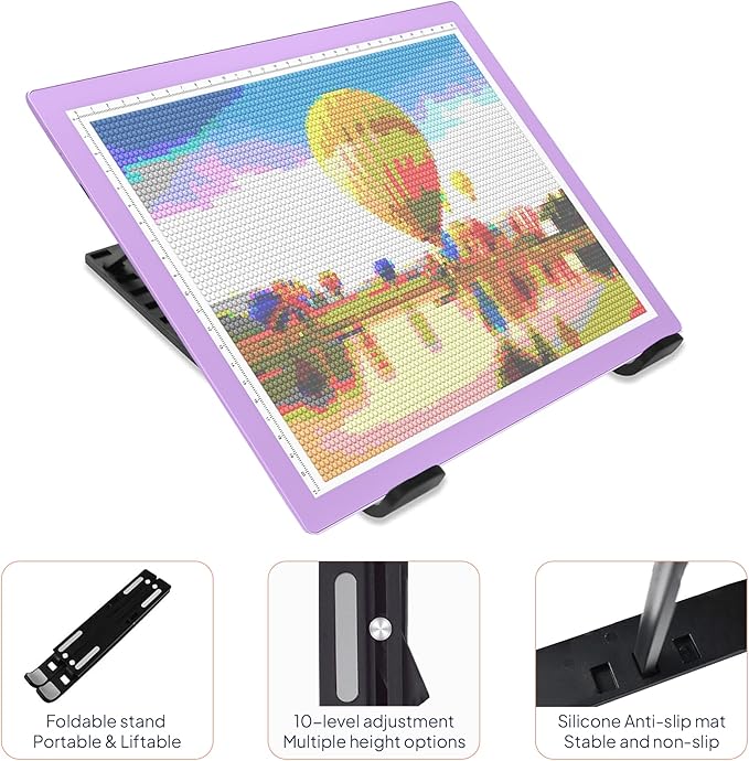 iVyne Corded A4 Light Pad for Diamond Painting & Art Projects – LED Light Board with Diamond Art Accessories – Ultra-Thin & Portable Diamond Dot Light Board, Perfect for Artists - Purple-BubblyBeeBaby