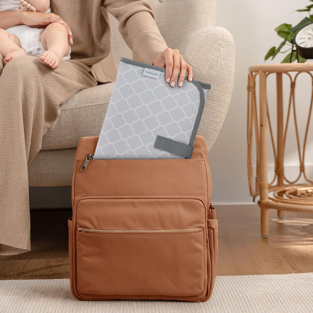 Comfy Cubs Baby Changing Pad Compact Size - Waterproof Diaper Changing Mat with Cushioned Pillow - Soft & Lightweight, Foldable Design for Travel - Stylish Design for Boys and Girls - Grey Pattern