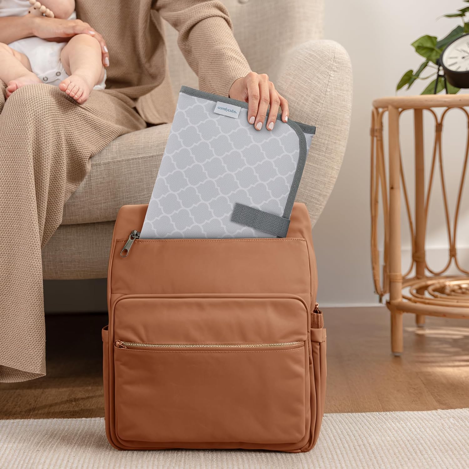 Comfy Cubs Baby Changing Pad Compact Size - Waterproof Diaper Changing Mat with Cushioned Pillow - Soft & Lightweight, Foldable Design for Travel - Stylish Design for Boys and Girls - Grey Pattern