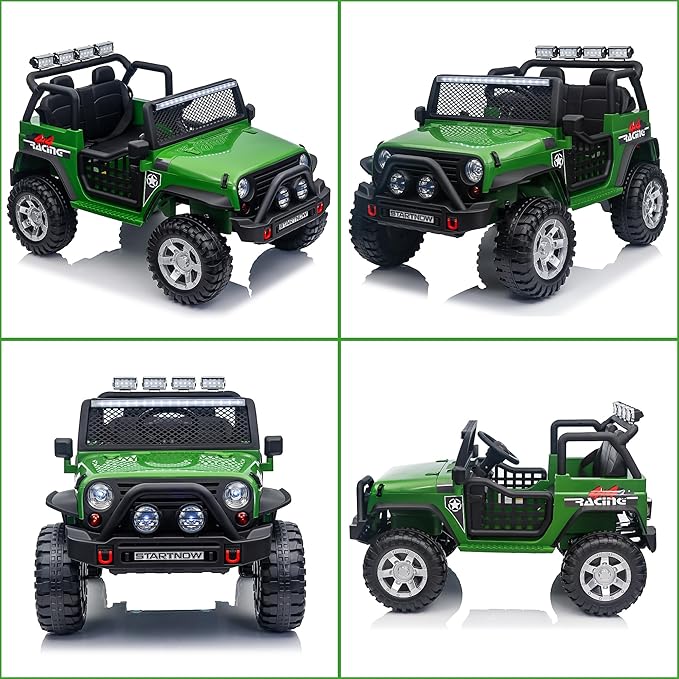 24V 4WD Ride on Truck Car w/800W Motors, Gift Flower, Remote Control, 2 Seaters, Light Bar, 3 Speeds, Pop Music, Power Four Wheels, 24 Volt Ride on Toy Car for Big Kids, Green-BubblyBeeBaby