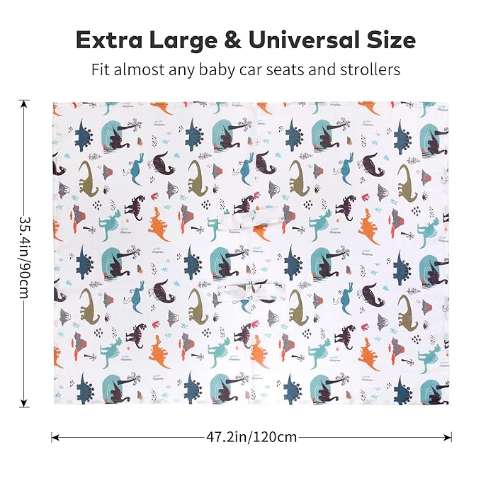 Rquite Muslin Car Seat Cover Baby, Carseat Covers Baby Boy Girl, Breathable Lightweight Infant Car Seat Cover, Baby Carrier Cover Car Seat Canopy Stroller Sun Shade for Summer & Hot Day, Universal Fit-BubblyBeeBaby