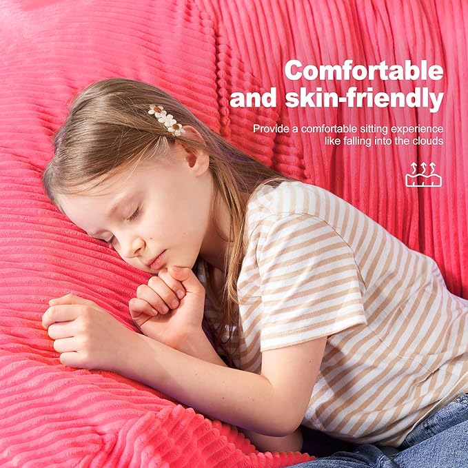 Homguava 3.5FT Bean Bag Chair: Teardrop Bean Bags with Memory Foam Filled, Compact Beanbag Chairs Soft Sofa with Corduroy Cover (Pink)-BubblyBeeBaby