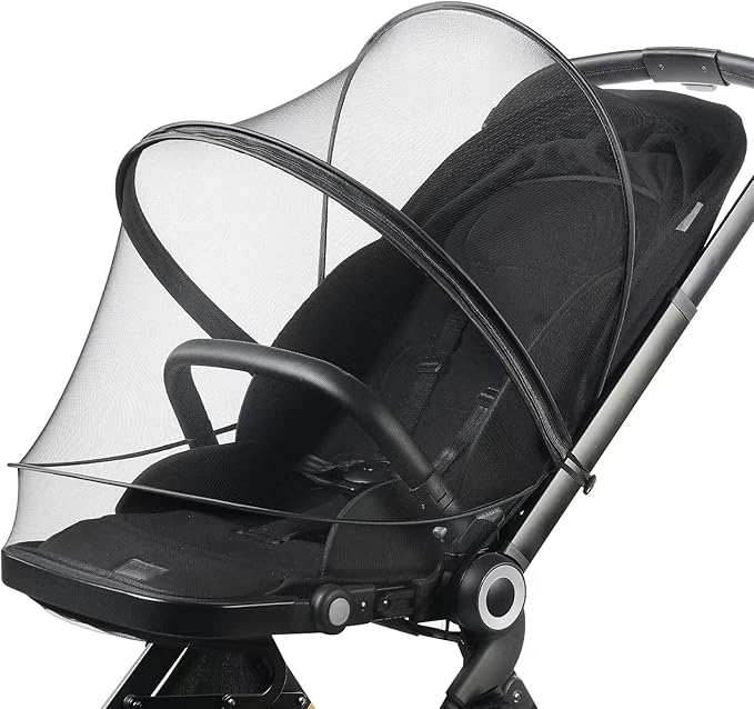 Baby Mosquito Net with Double Zipper Bassinet Stroller Cover for Baby/Stroller/Car Seat/Cradles/Carriers, Easy to Use, Visible Breathable Mesh, Keep Insects/Bugs/Cats Out, Black-BubblyBeeBaby