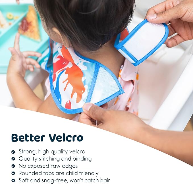 Tiny Twinkle Mess Proof Baby Bibs for Eating - Waterproof, Wipeable Bibs - Toddler Bibs - Travel Friendly - PFAS, PVC, BPA, Phthalate Free - Baby Food Bibs(3 Pack,Sea, Dino)-BubblyBeeBaby