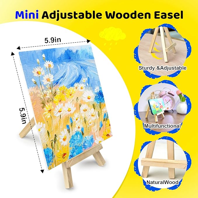 10 Set Mini Acrylic Paint Kit, 5.9In Canvas Boards for Painting with 6.5" Easel, Acrylic Paint Strips, Painting Brushes, Mini Canvas and Easel Set for Kids Artists Beginner Gift Party (160)-BubblyBeeBaby