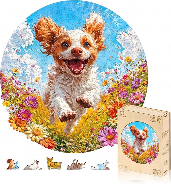 Jigfoxy Wooden Puzzles for Adults, Running Puppy Wood Puzzles Adult, Unique Animal Shape Wooden Jigsaw Puzzles for Adults, Birthday Gifts for Puzzle Lovers, Family, Friend (S-8 * 8.3in-108pcs)-BubblyBeeBaby