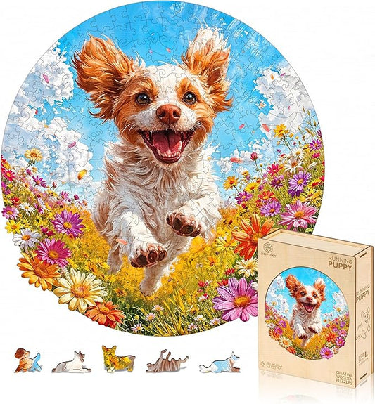 Jigfoxy Wooden Puzzles for Adults, Running Puppy Wood Puzzles Adult, Unique Animal Shape Wooden Jigsaw Puzzles for Adults, Birthday Gifts for Puzzle Lovers, Family, Friend (S-8 * 8.3in-108pcs)-BubblyBeeBaby