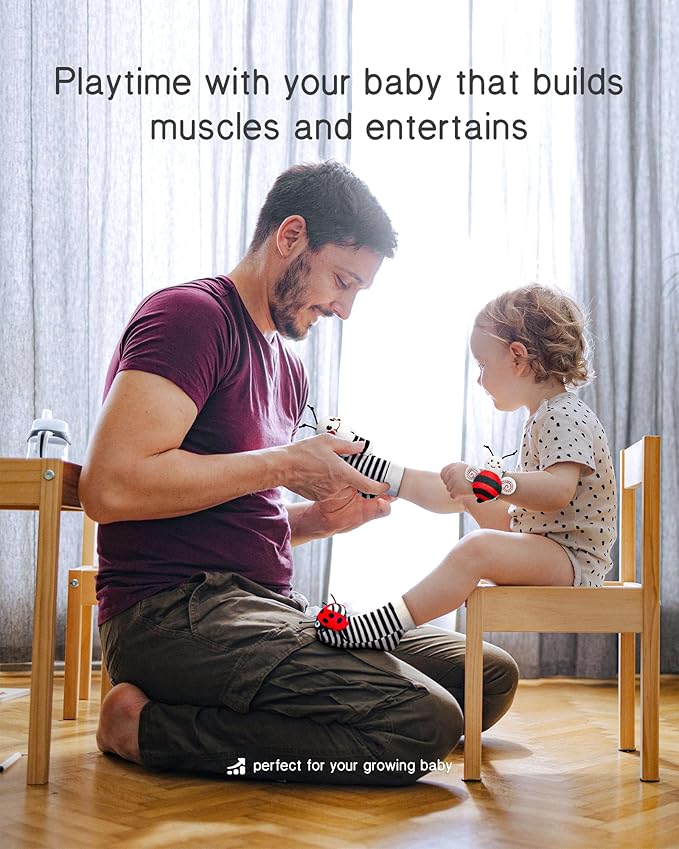 Infinno High Contrast Baby Toys Infant Rattle Socks and Wristband Set, Ideal Baby Sensery Toy Gifts for Newborn 0-12 Months, Perpect Black and White Toys for Boys and Girls As Baby Shower Gifts-BubblyBeeBaby