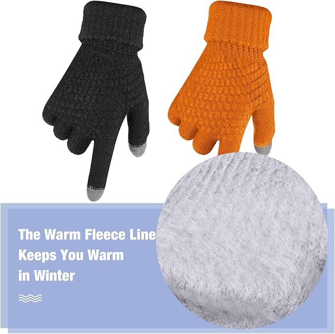 Geyoga 2 Pairs Women's Winter Touch Screen Gloves Soft Warm Fleece Lined Knit Elastic Cuff Winter Texting Gloves-BubblyBeeBaby