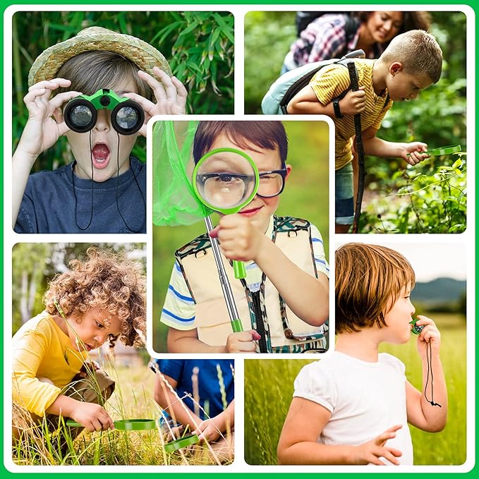 INNOCHEER Kids Explorer Kit & Bug Catcher Kit & Safari Costume Kit, Outdoor Exploration Set with Hat, Vest, Butterfly Net and Bugs Book for Boys Girls 3-12 Years Old (Camouflage Green)-BubblyBeeBaby