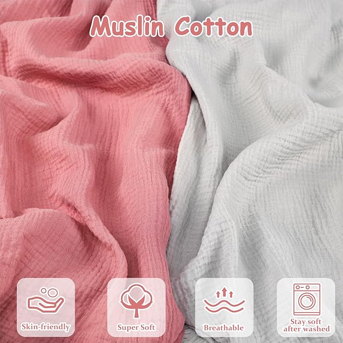 Hooyax Baby Lounger Cover 2 Pack - 100% Muslin Cotton Newborn Lounger Pillow Covers Only, Soft Breathable Infant Lounger Cover with Reinforced Stitching, Fits Most Standard Baby Loungers (Grey Pink)-BubblyBeeBaby