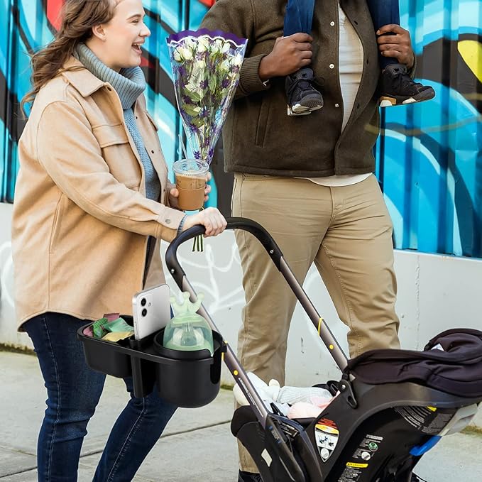 Accmor Stroller Cup Holder with Tray, Universal Cup Holder, Bike Bottle Holder, 360° Rotatable Large Caliber Drinks Holder for Stroller, Bike, Wheelchair, Walker-BubblyBeeBaby