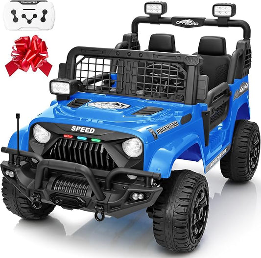 2 Seater Ride On Car Truck with Remote Control XL, Kids 24V Battery Powered Electric Vihicle w/21 in Seat, 3 Speeds, 2WD/4WD Switichable, Shock Absorbers,Bluetooth, Flower, Gift Choice-BubblyBeeBaby