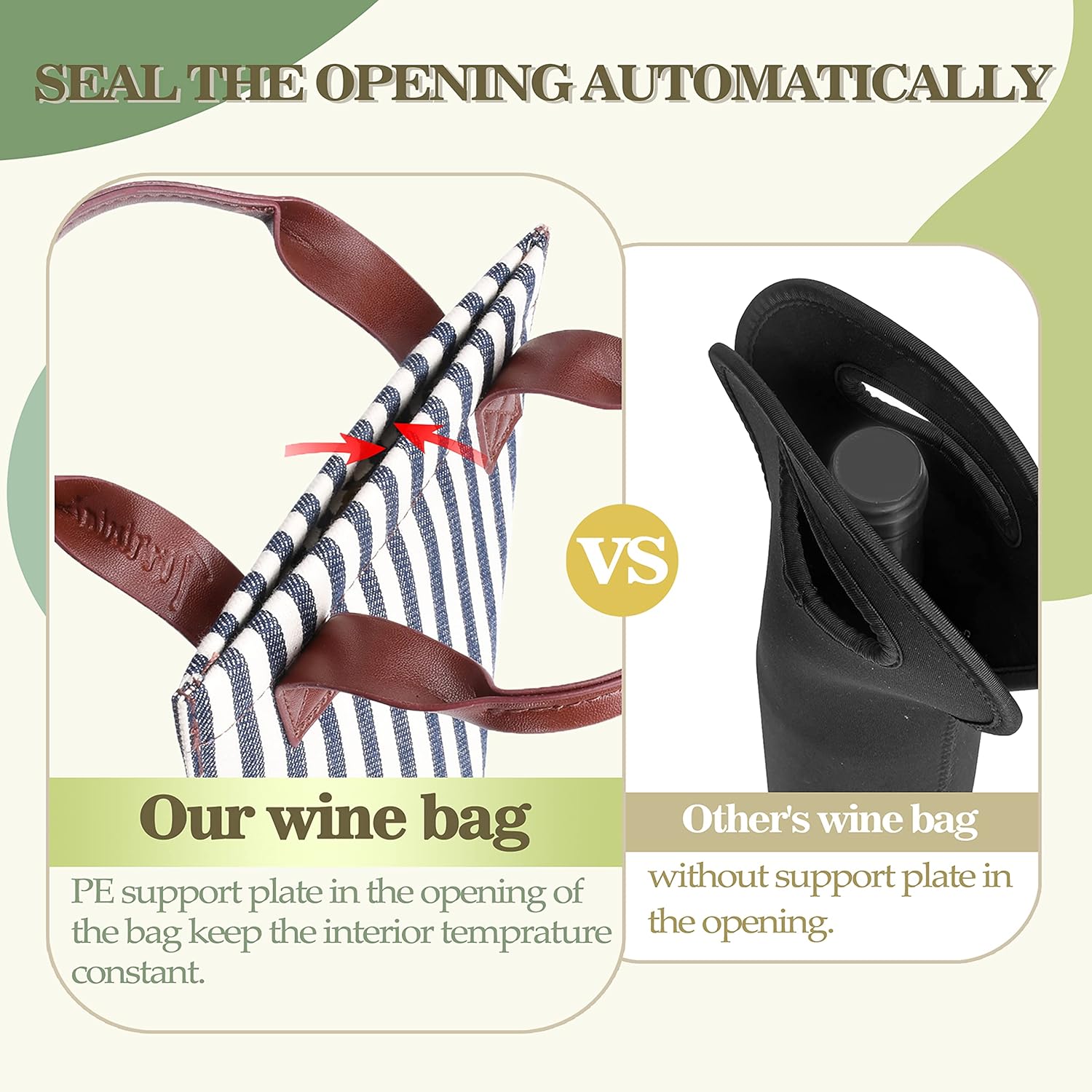 Tirrinia Single Wine Gift Tote Bag, Insulated Padded Thermal Wine Bottle Carrying Cooler Carrier for Travel, Picnic, Great Gift for Wine Lover, Blue Stripe