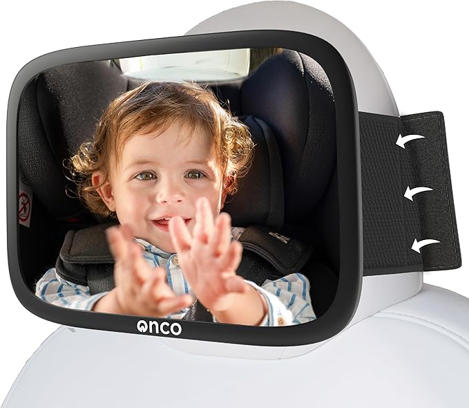 Onco Fixed Headrest Baby Car Mirror - Tesla-Compatible Car Mirror for Baby, 100% Shatterproof & Shake-Proof, Non-Slip with 360° Rotation, Newborn Must Haves-BubblyBeeBaby