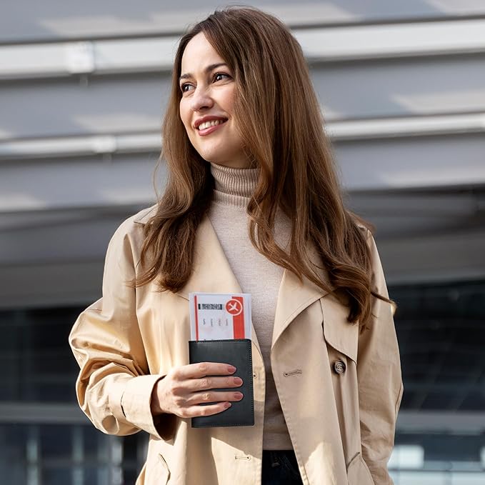 HIFA Leather Passport Holder, Handmade Passport Cover with Card and Ticket Slot - Genuine Leather, Elegant Design, Easy Access - Passport Case, Passport Wallet, Passport Holder-BubblyBeeBaby