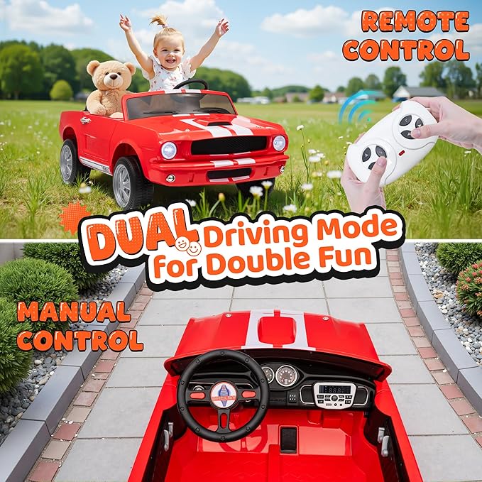 24V 2 Seater Ride on Toys, Licensed Shelby Cobra Kids Power Car Wheeler Ride On Toy w/ 2WD/4WD Switchable, Remote Control, 19" Spacious Seat, 4 Spring Suspension, Music, Bluetooth-BubblyBeeBaby