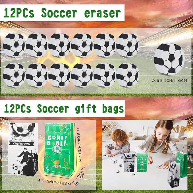 158Pcs Soccer Party Favors - Bags, Whistles, Balls, Slap Bracelets, Keychains, Stickers, Tattoos for Party Goodie Bags-BubblyBeeBaby