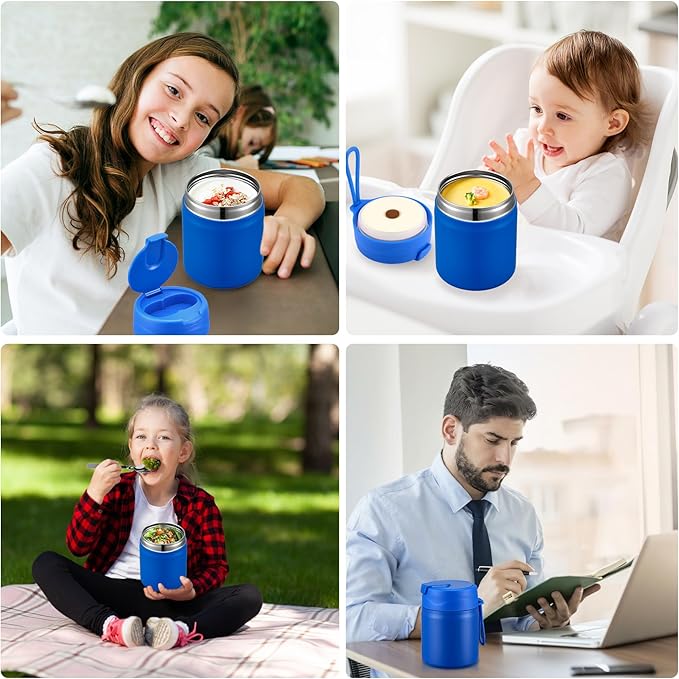 17oz Soup Thermo for Hot Food Kids,Insulated Food Jar with Spoon,Thermo Hot Food Lunch Container,Wide Mouth Leakproof Stainless Steel Lunch Box for School(Blue)-BubblyBeeBaby