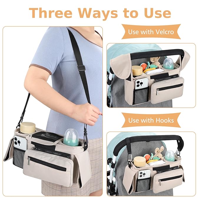 Accmor Universal Stroller Organizer with Insulated Cup Holder Detachable Phone Bag and Shoulder Strap,Stroller Bag Caddy Organizer Fits for Uppababy, Baby Jogger, Britax Strollers-BubblyBeeBaby