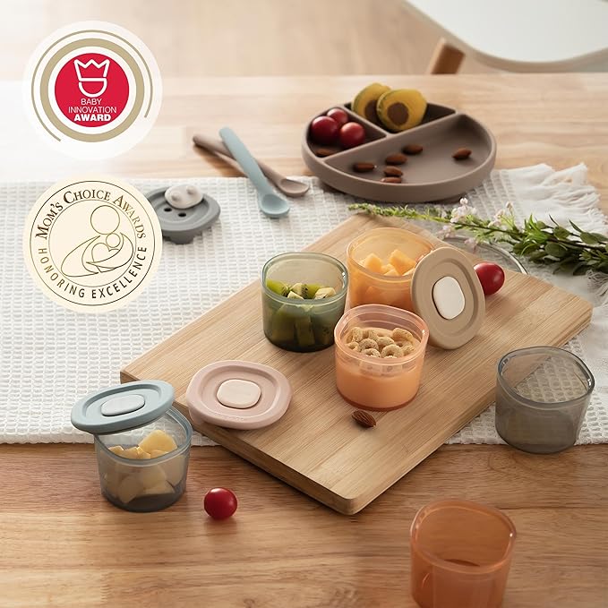 Moonkie Silicone Baby Food Containers | 4 oz Baby Food Storage Jars with Airtight Lids | Reusable Baby Food Jars, Freezer,Microwave and Dishwasher Safe, Perfect for Infant & Toddler-BubblyBeeBaby