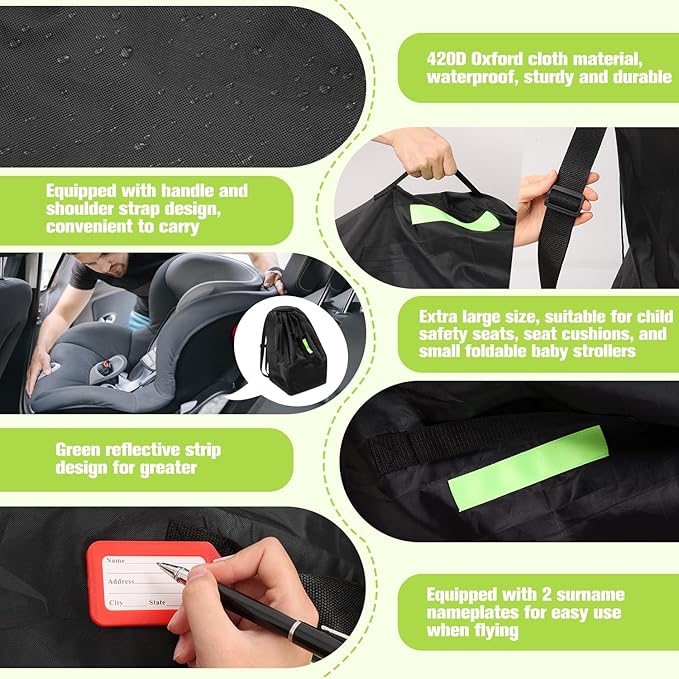 Car Seat Bags For Airplane Travel, Durable Carseat Cover For Air Travel Car Seat Travel Bag with Shoulder Straps and 2pcs Luggage Tags For Airplane-BubblyBeeBaby